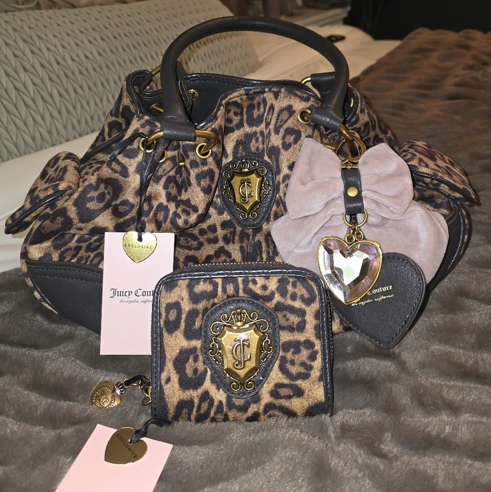 NWT Juicy Couture Romance Satchel in Leopard Print With Matching Wallet